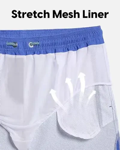 maamgic Men's Swim Trunks 5.5 inch Seersucker Beach Shorts Quick Dry Bathing Suits with Mesh Liner - 5