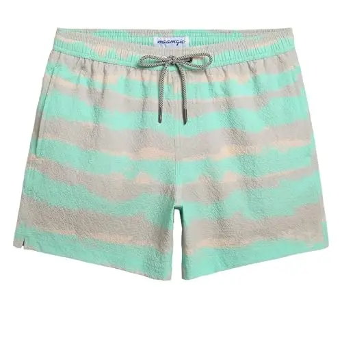 maamgic Men's Swim Trunks 5.5 inch Seersucker Beach Shorts Quick Dry Bathing Suits with Mesh Liner 