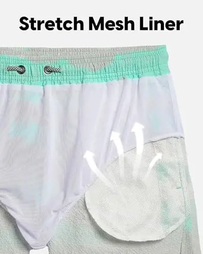 maamgic Men's Swim Trunks 5.5 inch Seersucker Beach Shorts Quick Dry Bathing Suits with Mesh Liner - 5