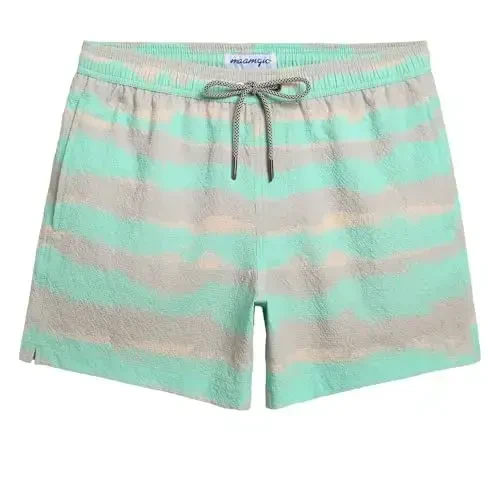 maamgic Men's Swim Trunks 5.5 inch Seersucker Beach Shorts Quick Dry Bathing Suits with Mesh Liner 