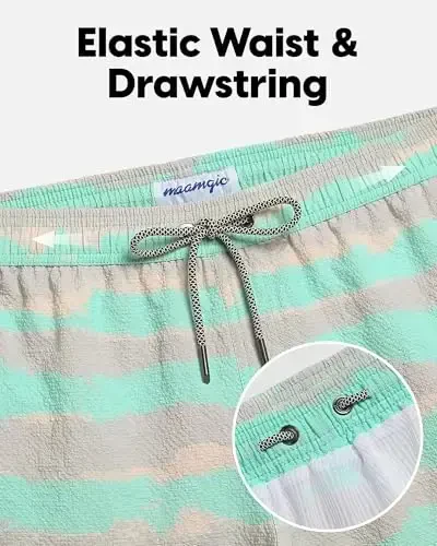 maamgic Men's Swim Trunks 5.5 inch Seersucker Beach Shorts Quick Dry Bathing Suits with Mesh Liner - 3
