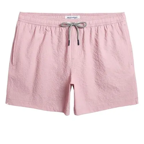 maamgic Men's Swim Trunks 5.5 inch Seersucker Beach Shorts Quick Dry Bathing Suits with Mesh Liner 