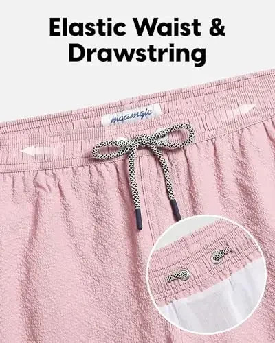 maamgic Men's Swim Trunks 5.5 inch Seersucker Beach Shorts Quick Dry Bathing Suits with Mesh Liner - 3