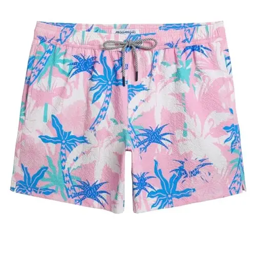 maamgic Men's Swim Trunks 5.5 inch Seersucker Beach Shorts Quick Dry Bathing Suits with Mesh Liner 
