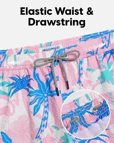 maamgic Men's Swim Trunks 5.5 inch Seersucker Beach Shorts Quick Dry Bathing Suits with Mesh Liner - 3