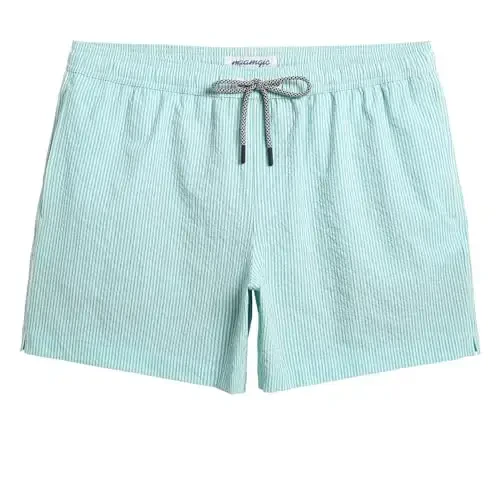maamgic Men's Swim Trunks 5.5 inch Seersucker Beach Shorts Quick Dry Bathing Suits with Mesh Liner 