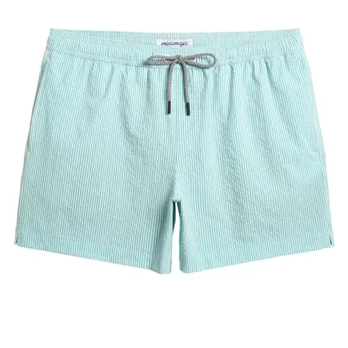 maamgic Men's Swim Trunks 5.5 inch Seersucker Beach Shorts Quick Dry Bathing Suits with Mesh Liner - 1