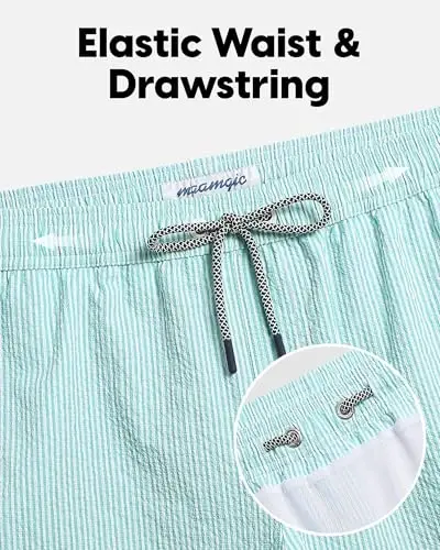 maamgic Men's Swim Trunks 5.5 inch Seersucker Beach Shorts Quick Dry Bathing Suits with Mesh Liner - 3