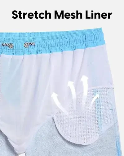 maamgic Men's Swim Trunks 5.5 inch Seersucker Beach Shorts Quick Dry Bathing Suits with Mesh Liner - 5