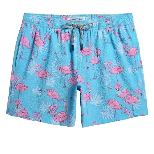 maamgic Men's Swim Trunks 5.5 inch Seersucker Beach Shorts Quick Dry Bathing Suits with Mesh Liner 