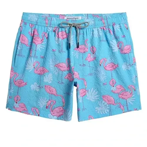 maamgic Men's Swim Trunks 5.5 inch Seersucker Beach Shorts Quick Dry Bathing Suits with Mesh Liner - 1