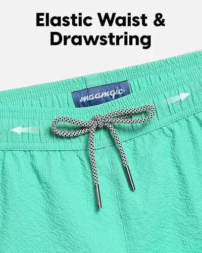 maamgic Men's Swim Trunks 5.5 inch Seersucker 2 in 1 Beach Shorts Quick Dry Bathing Suits with Compression Liner - 3