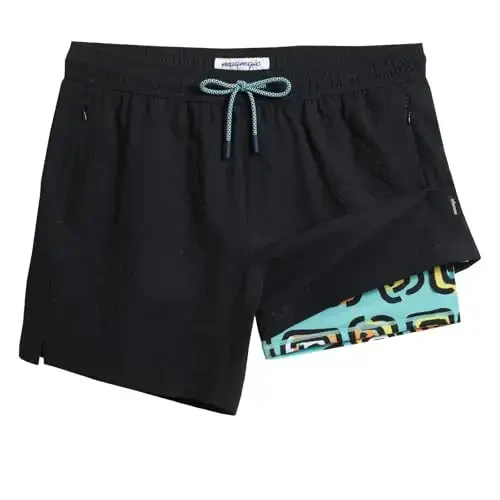 maamgic Men's Swim Trunks 5.5 inch Seersucker 2 in 1 Beach Shorts Quick Dry Bathing Suits with Compression Liner 