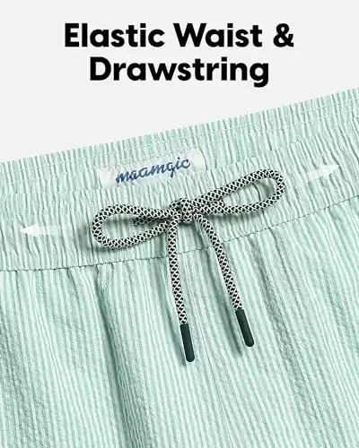 maamgic Men's Swim Trunks 5.5 inch Seersucker 2 in 1 Beach Shorts Quick Dry Bathing Suits with Compression Liner - 3