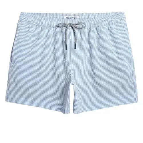 maamgic Men's Swim Trunks 5.5 inch Seersucker Beach Shorts Quick Dry Bathing Suits with Mesh Liner - 1