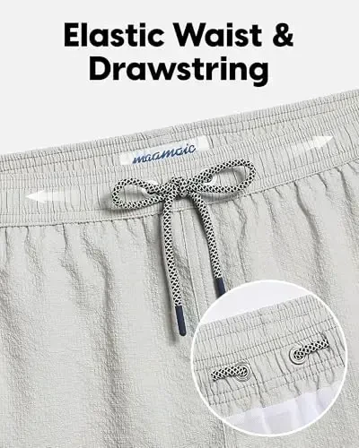 maamgic Men's Swim Trunks 5.5 inch Seersucker Beach Shorts Quick Dry Bathing Suits with Mesh Liner - 3