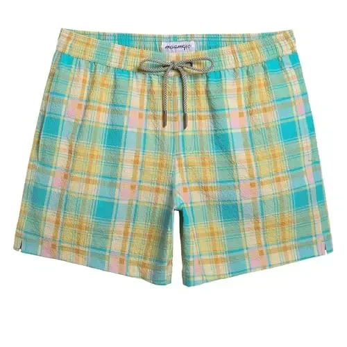 maamgic Men's Swim Trunks 5.5 inch Seersucker Beach Shorts Quick Dry Bathing Suits with Mesh Liner 