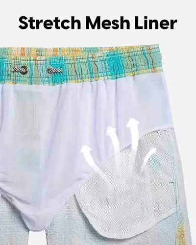 maamgic Men's Swim Trunks 5.5 inch Seersucker Beach Shorts Quick Dry Bathing Suits with Mesh Liner - 5