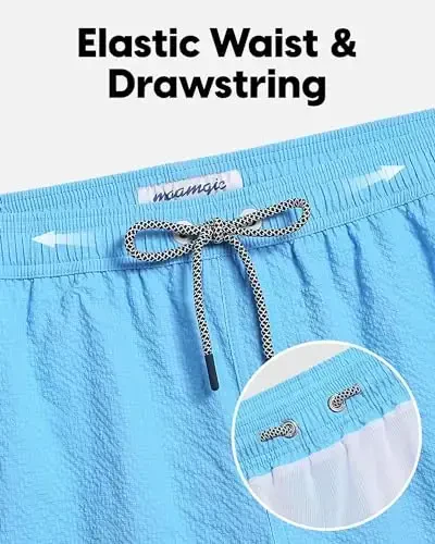 maamgic Men's Swim Trunks 5.5 inch Seersucker Beach Shorts Quick Dry Bathing Suits with Mesh Liner - 3