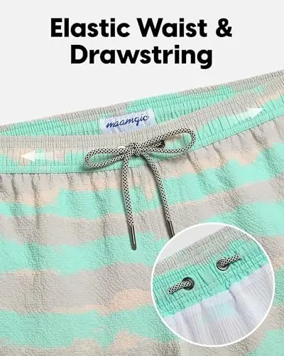 maamgic Men's Swim Trunks 5.5 inch Seersucker Beach Shorts Quick Dry Bathing Suits with Mesh Liner - 9