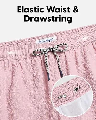 maamgic Men's Swim Trunks 5.5 inch Seersucker Beach Shorts Quick Dry Bathing Suits with Mesh Liner - 3