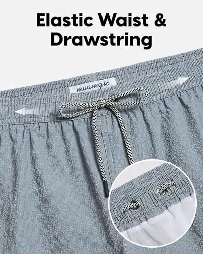 maamgic Men's Swim Trunks 5.5 inch Seersucker Beach Shorts Quick Dry Bathing Suits with Mesh Liner - 3