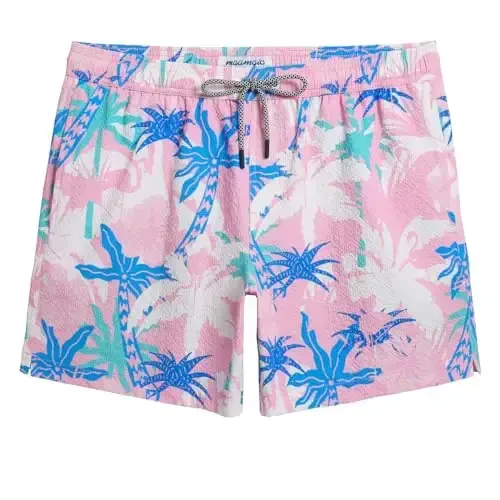 maamgic Men's Swim Trunks 5.5 inch Seersucker Beach Shorts Quick Dry Bathing Suits with Mesh Liner 