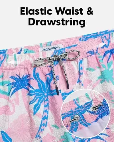 maamgic Men's Swim Trunks 5.5 inch Seersucker Beach Shorts Quick Dry Bathing Suits with Mesh Liner - 3
