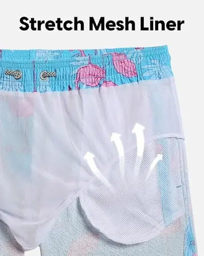 maamgic Men's Swim Trunks 5.5 inch Seersucker Beach Shorts Quick Dry Bathing Suits with Mesh Liner - 5