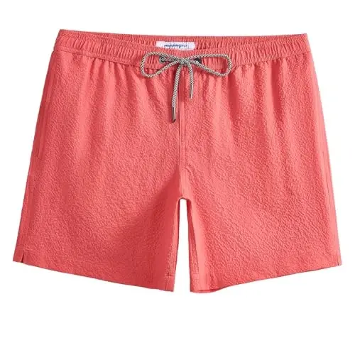 maamgic Men's Swim Trunks 5.5 inch Seersucker Beach Shorts Quick Dry Bathing Suits with Mesh Liner 