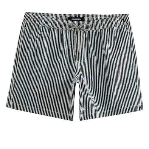 maamgic Men's Swim Trunks 5.5 inch Seersucker Beach Shorts Quick Dry Bathing Suits with Mesh Liner - maamgic