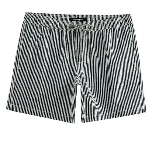 maamgic Men's Swim Trunks 5.5 inch Seersucker Beach Shorts Quick Dry Bathing Suits with Mesh Liner - 1