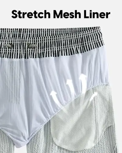 maamgic Men's Swim Trunks 5.5 inch Seersucker Beach Shorts Quick Dry Bathing Suits with Mesh Liner - 5