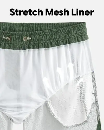maamgic Men's Swim Trunks 5.5 inch Seersucker Beach Shorts Quick Dry Bathing Suits with Mesh Liner - 5