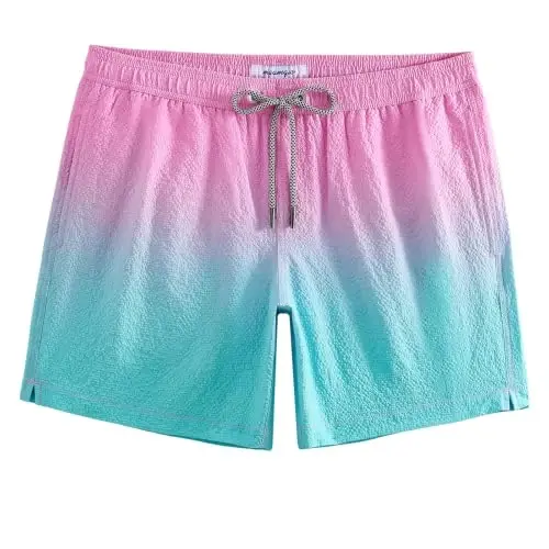 maamgic Men's Swim Trunks 5.5 inch Seersucker Beach Shorts Quick Dry Bathing Suits with Mesh Liner - 1