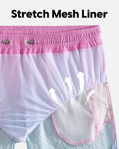maamgic Men's Swim Trunks 5.5 inch Seersucker Beach Shorts Quick Dry Bathing Suits with Mesh Liner - 5