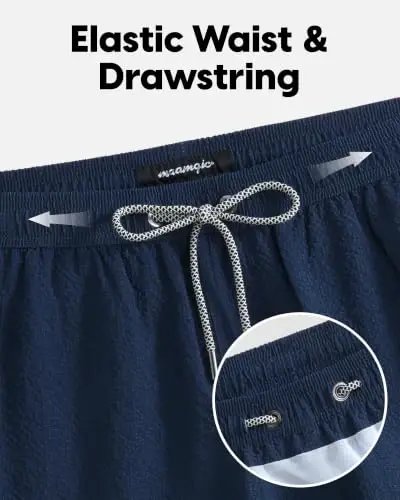 maamgic Men's Swim Trunks 5.5 inch Seersucker Beach Shorts Quick Dry Bathing Suits with Mesh Liner - 3