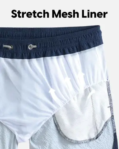 maamgic Men's Swim Trunks 5.5 inch Seersucker Beach Shorts Quick Dry Bathing Suits with Mesh Liner - 5