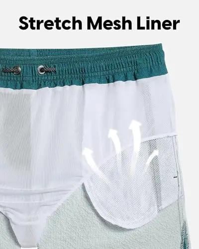 maamgic Men's Swim Trunks 5.5 inch Seersucker Beach Shorts Quick Dry Bathing Suits with Mesh Liner - 5