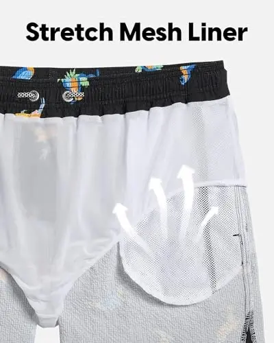 maamgic Men's Swim Trunks 5.5 inch Seersucker Beach Shorts Quick Dry Bathing Suits with Mesh Liner - 5