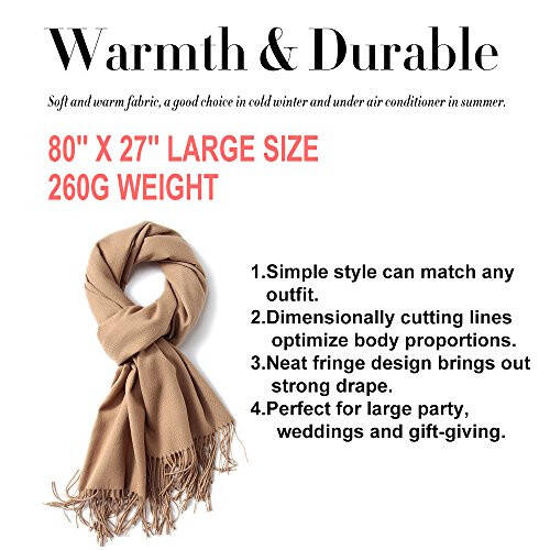 Maamgic Women's Scarf Pashmina Shawls and Wraps for Evening Dresses Travel Office Winter Wedding Cashmere Feel Large Scarves - 6