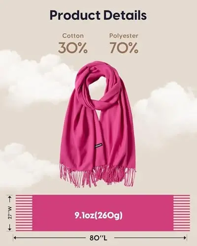 maamgic Women's Scarf Shawl Wrap CasModazoneere Feel Winter Scarf for Wedding | Soft Cotton Blend, Lightweight, Oversized Blanket Scarf, Perfect For Evening Dresses，Anniversaries & Flights - 6