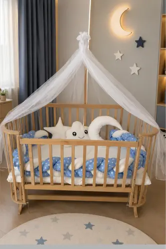 Mabela Cradle Blue and White Knitted Protection Set With - blue and white 