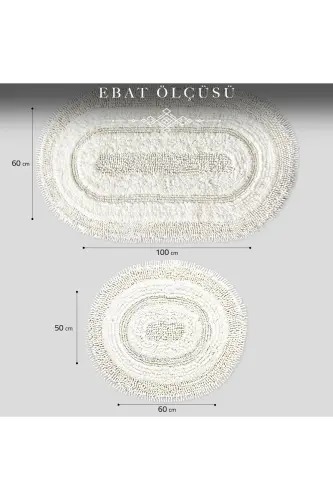 Macaroni Oval Cream 2-Piece Bath Mat Set 100% Cotton Bath Rug Toilet Set - DOKUMACIOĞLU (1)