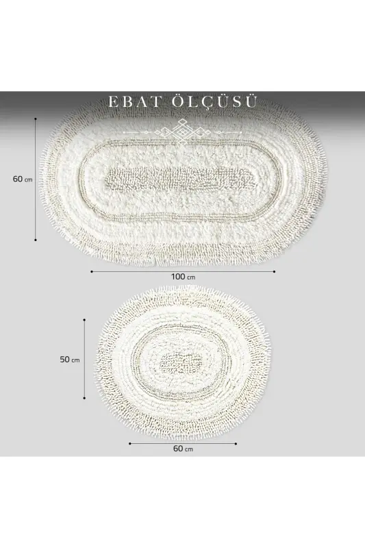 Macaroni Oval Cream 2-Piece Bath Mat Set 100% Cotton Bath Rug Toilet Set - 2