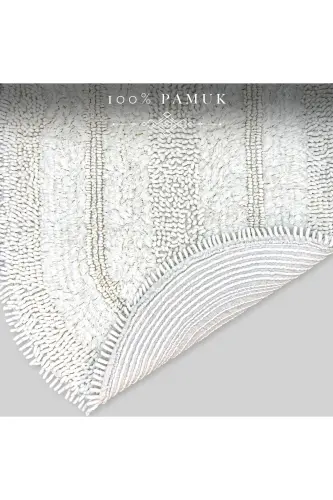 Macaroni Oval Cream 2-Piece Bath Mat Set 100% Cotton Bath Rug Toilet Set - 4