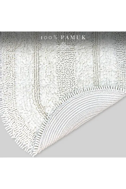 Macaroni Oval Cream 2-Piece Bath Mat Set 100% Cotton Bath Rug Toilet Set - 4