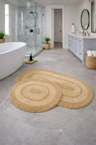 Macaroni Oval Mink 2-Piece Bathroom Bath Mat Set Natural Cotton Bathroom Rug Toilet Lid Cover Set - Mink - 1