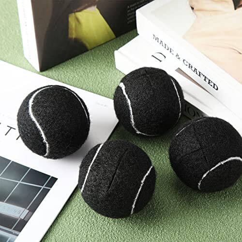 Macarrie 100 Pcs Precut Tennis Balls Bulk for Furniture Legs Tennis Ball Chair Foot Covers for Floor Protection Ball Desk Leg Coverings(Black) - 3