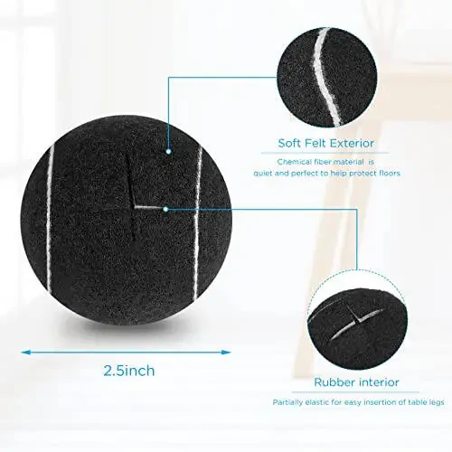 Macarrie 100 Pcs Precut Tennis Balls Bulk for Furniture Legs Tennis Ball Chair Foot Covers for Floor Protection Tennis Ball Desk Leg Coverings (Black) - 4